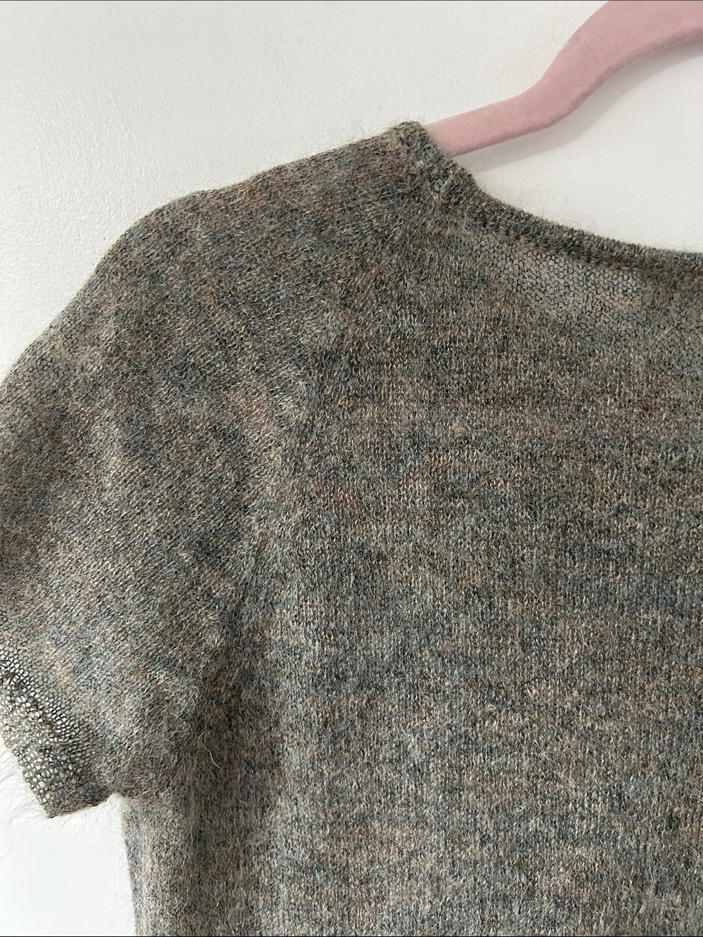 Jaeger Kid Mohair Blend Sweater Heather Olive Soft Airy Knit Crewneck Medium - Picture 6 of 16